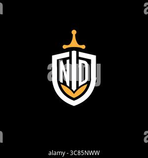 Creative letter ND logo gaming esport with shield vector graphic Stock Vector