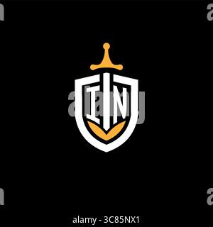 Creative letter IN logo gaming esport with shield vector graphic Stock Vector