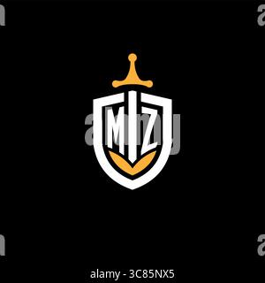 Creative letter MZ logo gaming esport with shield vector graphic Stock Vector