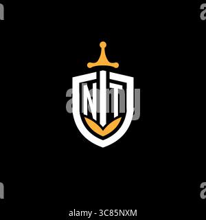 Creative letter NT logo gaming esport with shield vector graphic Stock Vector