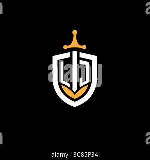 Creative letter LJ logo gaming esport with shield vector graphic Stock Vector