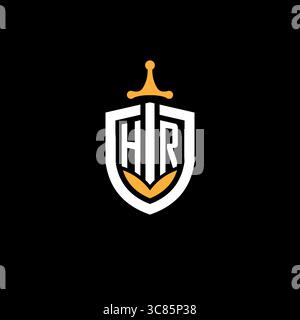 Creative letter HR logo gaming esport with shield vector graphic Stock Vector