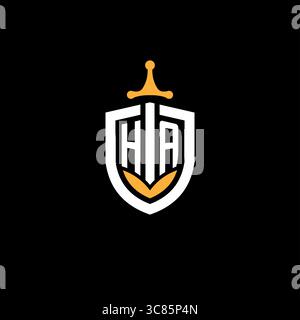 Creative letter HA logo gaming esport with shield vector graphic Stock Vector