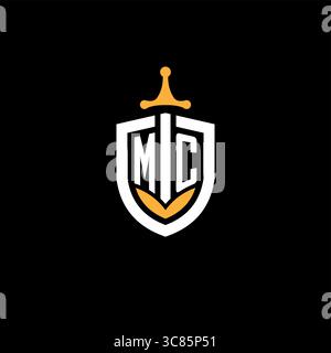 Creative letter MC logo gaming esport with shield vector graphic Stock Vector