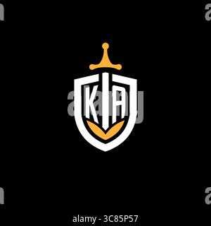 Creative letter KA logo gaming esport with shield vector graphic Stock Vector