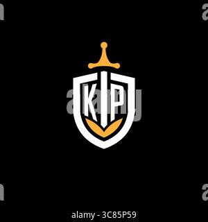 Creative letter KP logo gaming esport with shield vector graphic Stock Vector