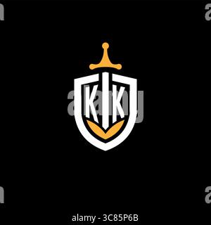 Creative letter KK logo gaming esport with shield vector graphic Stock Vector
