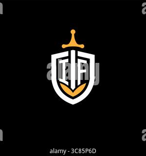 Creative letter IF logo gaming esport with shield vector graphic Stock Vector