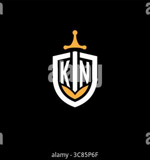 Creative letter KN logo gaming esport with shield vector graphic Stock Vector
