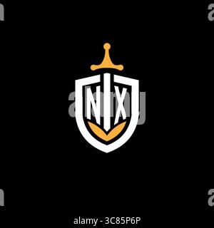 Creative letter NX logo gaming esport with shield vector graphic Stock Vector