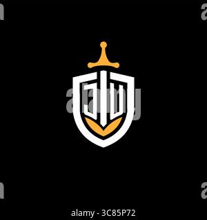 Creative letter JU logo gaming esport with shield vector graphic Stock Vector
