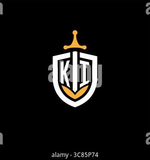 Creative letter KI logo gaming esport with shield vector graphic Stock Vector