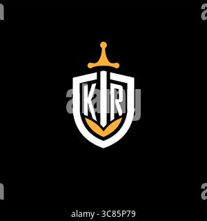 Creative letter KR logo gaming esport with shield vector graphic Stock Vector