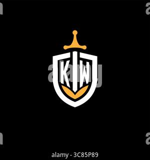 Creative letter KW logo gaming esport with shield vector graphic Stock Vector
