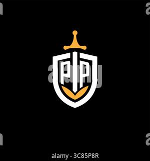 Creative letter PP logo gaming esport with shield vector graphic Stock Vector