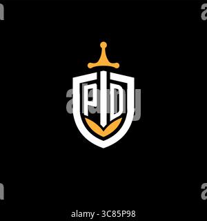 Creative letter PD logo gaming esport with shield vector graphic Stock Vector