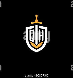 Creative letter QH logo gaming esport with shield vector graphic Stock Vector