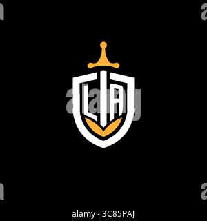 Creative letter LA logo gaming esport with shield vector graphic Stock Vector