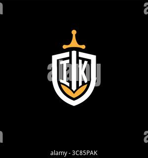 Creative letter IK logo gaming esport with shield vector graphic Stock Vector