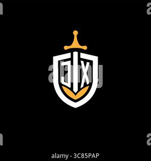 Creative letter JX logo gaming esport with shield vector graphic Stock Vector