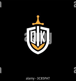 Creative letter QK logo gaming esport with shield vector graphic Stock Vector