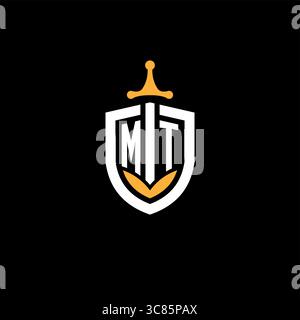 Creative letter MT logo gaming esport with shield vector graphic Stock Vector