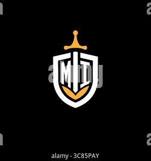 Creative letter MI logo gaming esport with shield vector graphic Stock Vector