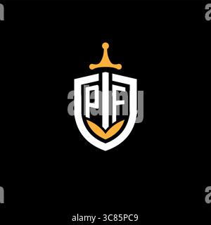 Creative letter PF logo gaming esport with shield vector graphic Stock Vector