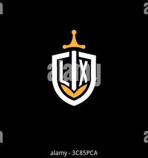Creative letter LX logo gaming esport with shield vector graphic Stock Vector