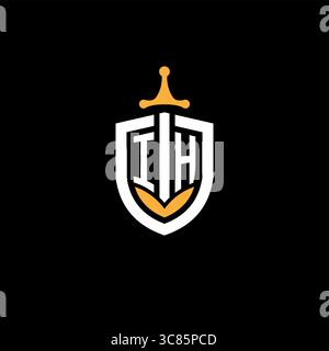 Creative letter IH logo gaming esport with shield vector graphic Stock Vector