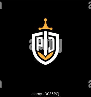 Creative letter PJ logo gaming esport with shield vector graphic Stock Vector