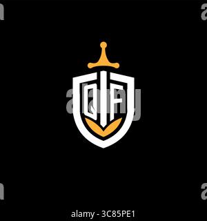 Creative letter QF logo gaming esport with shield vector graphic Stock Vector