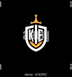 Creative letter KE logo gaming esport with shield vector graphic Stock Vector