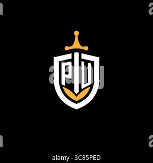 Creative letter PU logo gaming esport with shield vector graphic Stock Vector