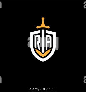 Creative letter RA logo gaming esport with shield vector graphic Stock Vector