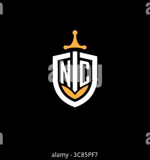 Creative letter NC logo gaming esport with shield vector graphic Stock Vector