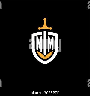 Creative letter MM logo gaming esport with shield vector graphic Stock Vector
