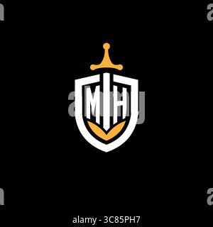Creative letter MH logo gaming esport with shield vector graphic Stock Vector