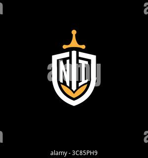 Creative letter NI logo gaming esport with shield vector graphic Stock Vector