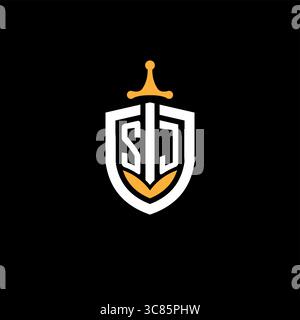 Creative letter SJ logo gaming esport with shield vector graphic Stock Vector