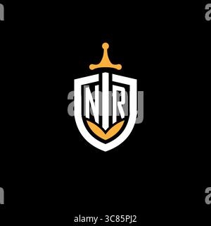 Creative letter NR logo gaming esport with shield vector graphic Stock Vector