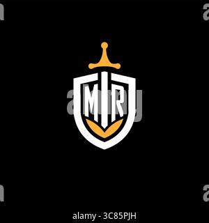 Creative letter MR logo gaming esport with shield vector graphic Stock Vector
