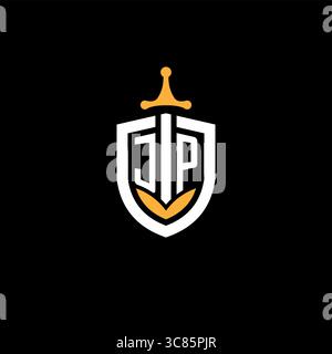 Creative letter JP logo gaming esport with shield vector graphic Stock Vector
