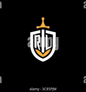 Creative letter RL logo gaming esport with shield vector graphic Stock Vector