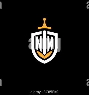 Creative letter NW logo gaming esport with shield vector graphic Stock Vector