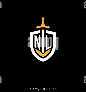 Creative letter NL logo gaming esport with shield vector graphic Stock Vector