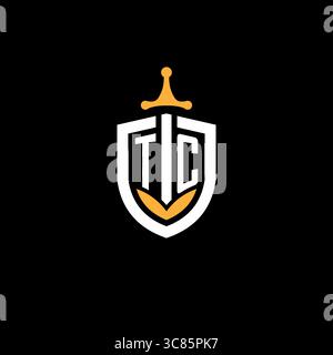 Creative letter TC logo gaming esport with shield vector graphic Stock Vector