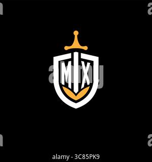Creative letter MX logo gaming esport with shield vector graphic Stock Vector