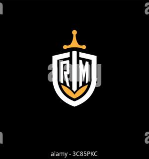 Creative letter RM logo gaming esport with shield vector graphic Stock Vector