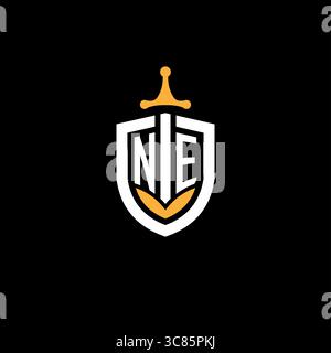 Creative letter NE logo gaming esport with shield vector graphic Stock Vector